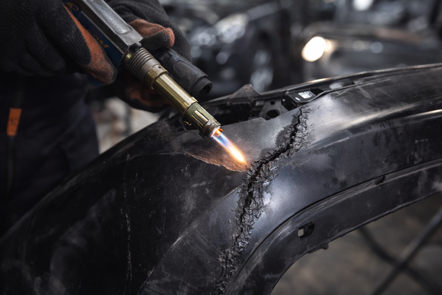 Plastic welding bumper repair for MG and Chinese cars at Naamwar Auto Garage Abu Dhabi